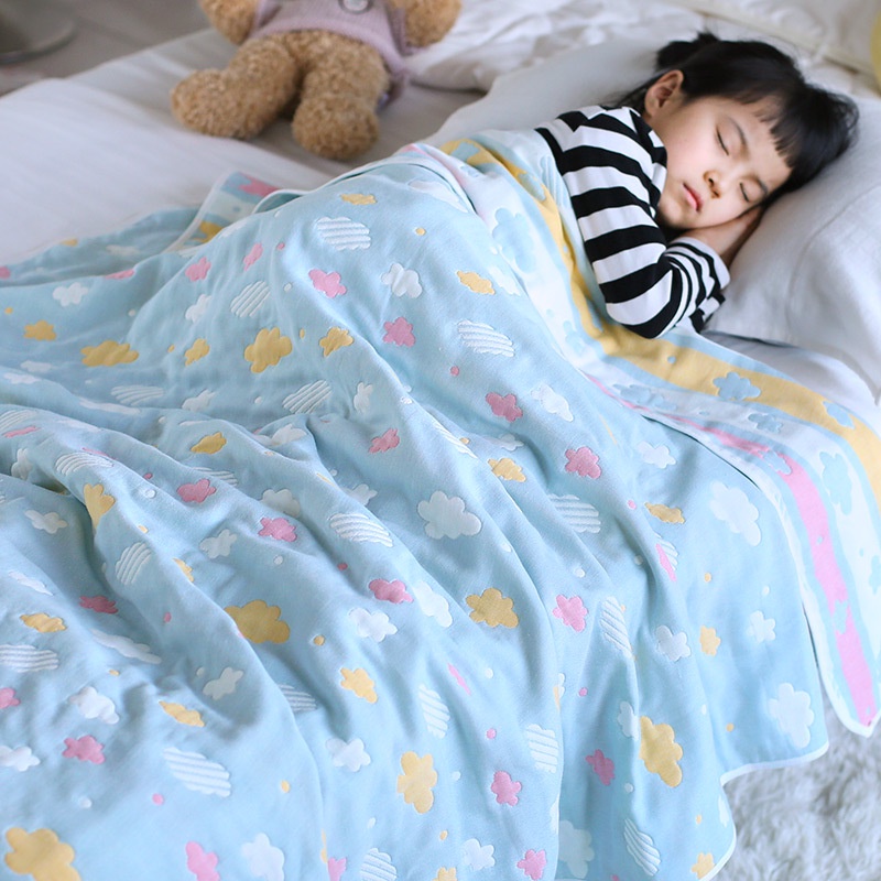 Chăn cho bé 6 lớp cotton muslin họa tiết 2 mặt, mền đắp mùa hè thu, mang đi học đi du lịch