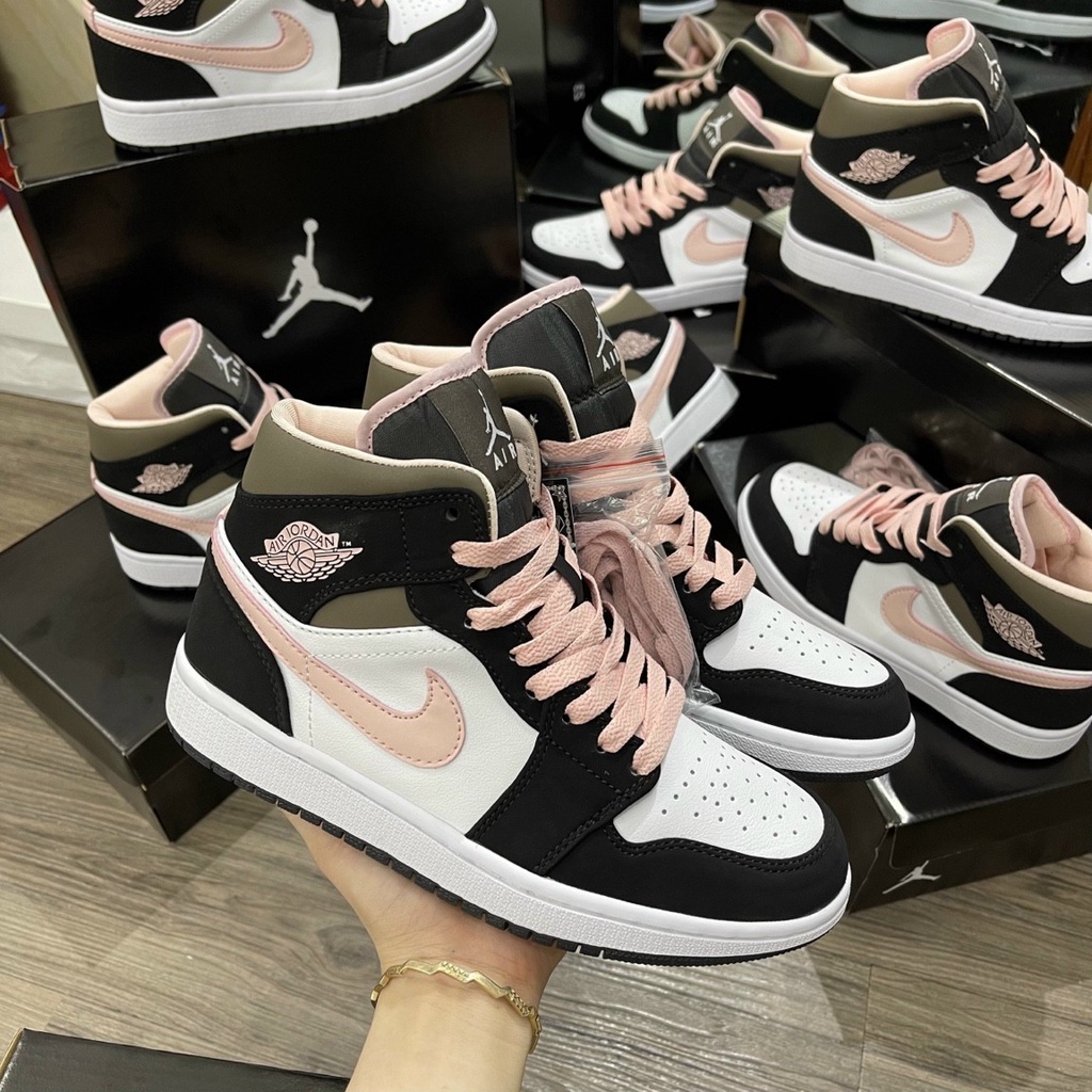 giày thể thao sneaker jd cổ cao jordan trắng hồng đen cổ cao bản cao cấp ảnh thật+freeship