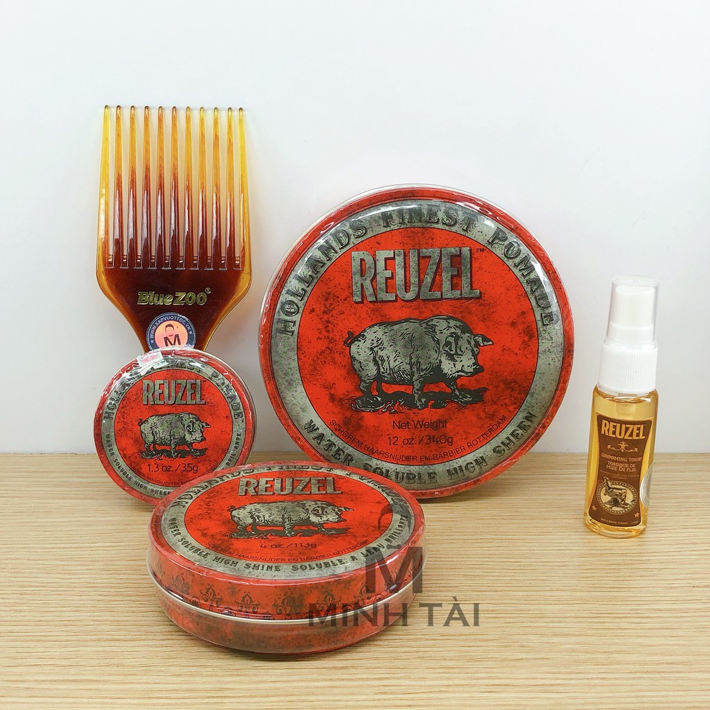 [ Full Size ] Sáp Vuốt Tóc Nam REUZEL Red Pomade + Xịt Dưỡng Tóc Reuzel Tonic 20ml + Lược Chải Tóc Pomade