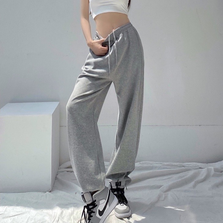 Quần dài trơn ống rộng unisex quần ống suông có dây rút nhiều màu nam nữ SIB034