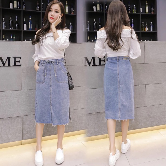 Chân váy denim hàn quốc 2018