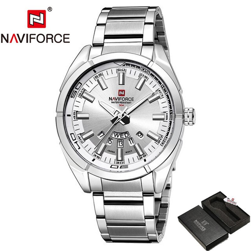 Đồng Hồ quartz Nam naviforce nf9038 Chống Thấm Nước Dây Thép Phong Cách Quân Đội