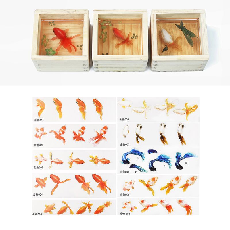 16 Miếng dán 3D hình lá cá vàng trang trí cho Epoxy