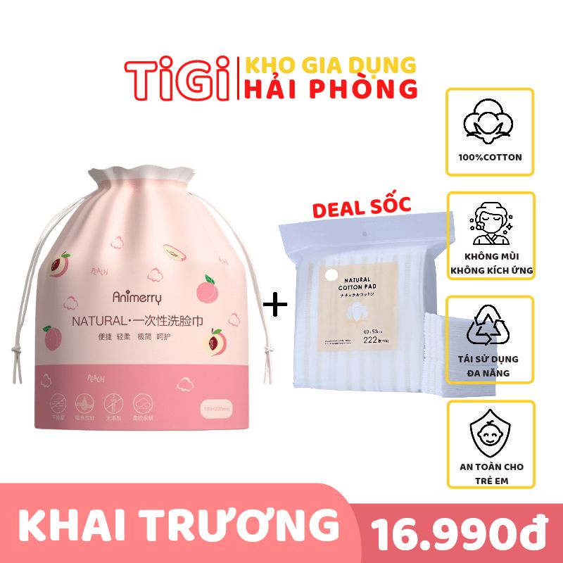 Khăn lau mặt 1 lần túi hồng, khăn giấy khô đa năng chất liệu cotton an toàn cho trẻ em -Tigi shop