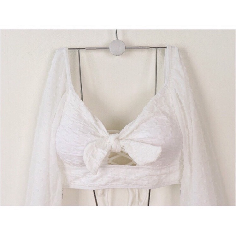 Bikini Đi Biển Nữ LUHAZO Trễ Vai Thắt Nơ Nâng Ngực ulzzang Sang Chảnh Quảng Châu Tay Dài Chống Nắng 2565 E-3