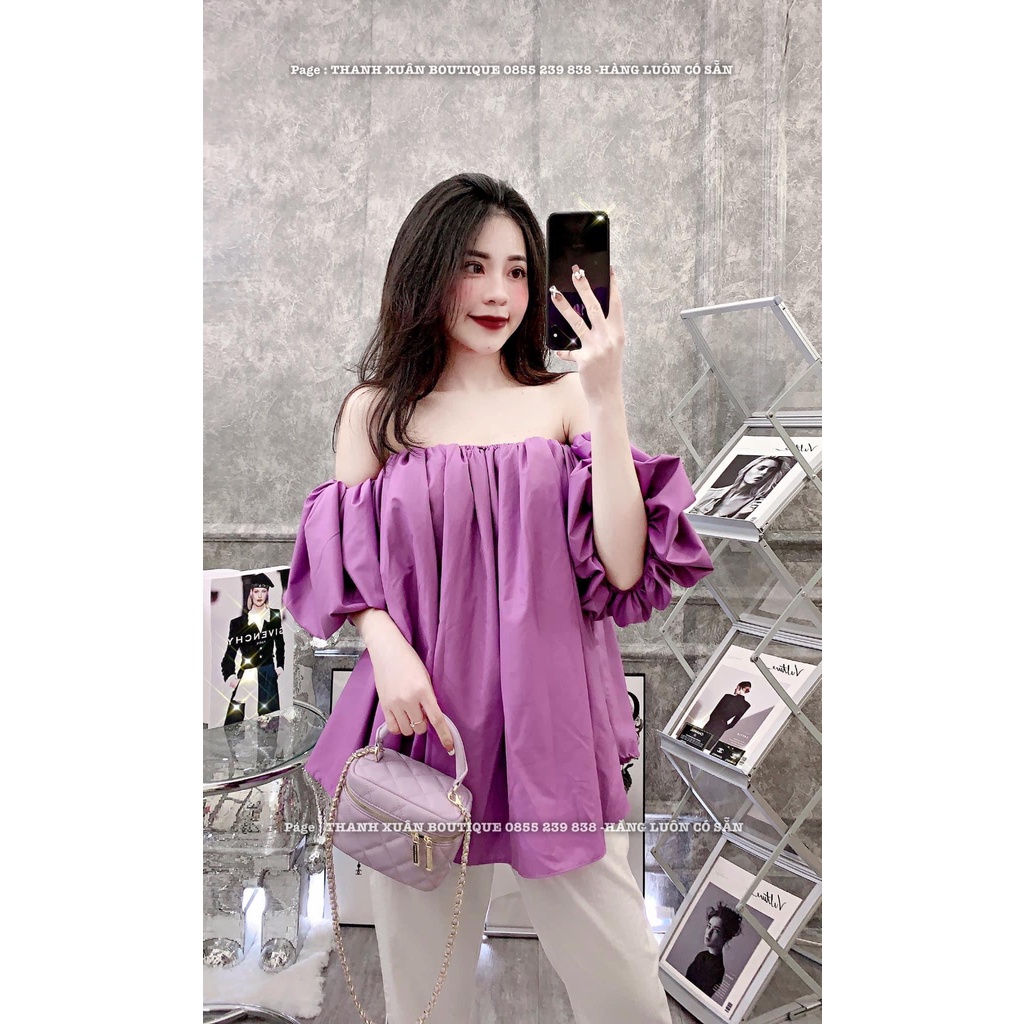 Set trễ vai tím quần baggy BN404