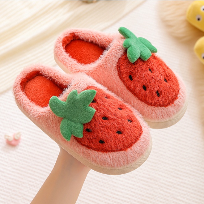 Dép Bông Đi Trong Nhà Cho Bé Siêu Ấm Chống Trơn Trượt Hình Trái Cây