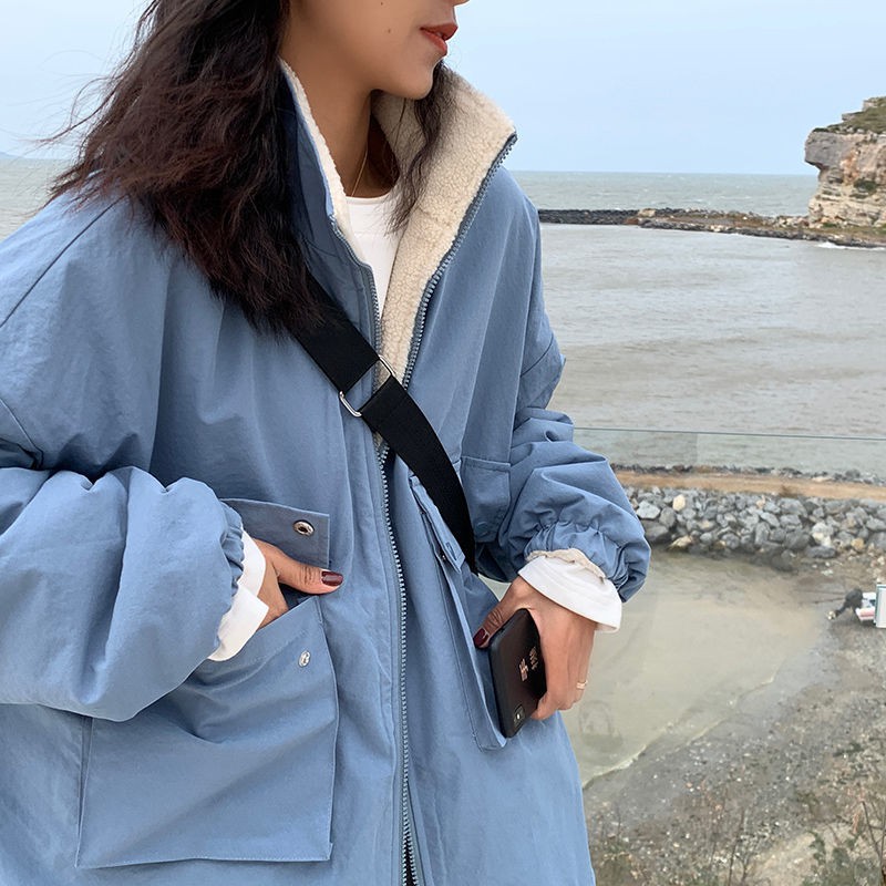 Áo Khoác Lông Cừu Dày Hai Mặt Dáng Rộng Kiểu Hàn Quốc Thời Trang Mùa Đông 2020 Cho Nữ