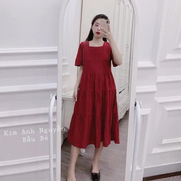 Váy Bầu xinh dáng công sở chất lụa màu đỏ(kèm video)Đầm bầu thời trang dáng dài 💃