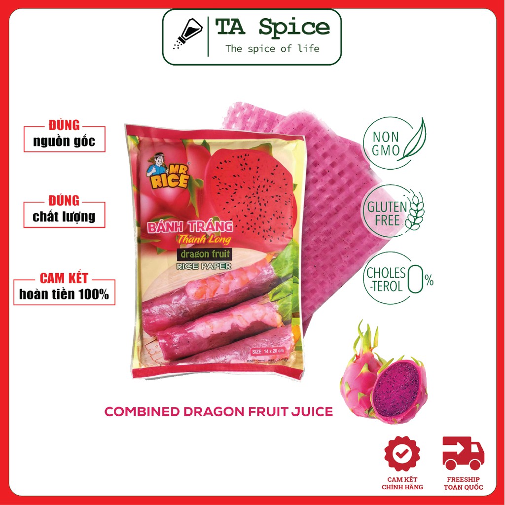 Bánh tráng thanh long Mr. Rice 200g - Hàng xuất khẩu - Sản phẩm tốt cho sức khoẻ - Dragon fruit rice paper