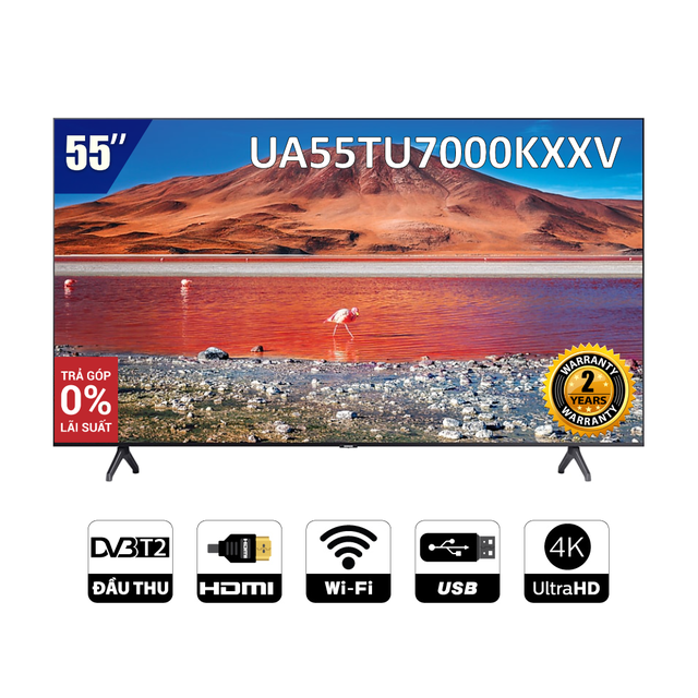 [Mã ELCE2TR giảm 6% đơn 200K] Smart Tivi 4K UHD Samsung 55 inch UA55TU7000KXXV - Miễn phí lắp đặt