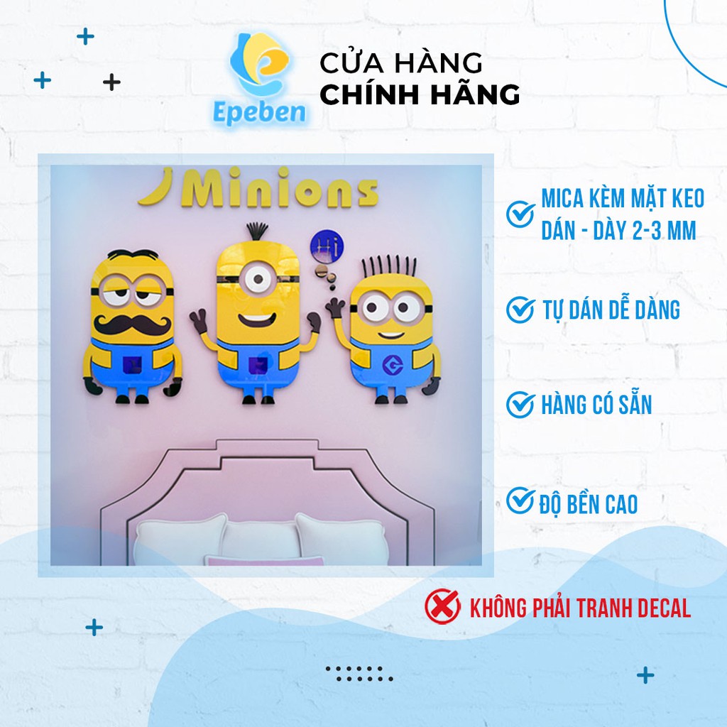 Tranh Dán Tường Mica 3D Kẻ Cắp Mặt Trăng Minions Trang Trí Mầm Non, Mẫu Giáo, Phòng Cho Bé