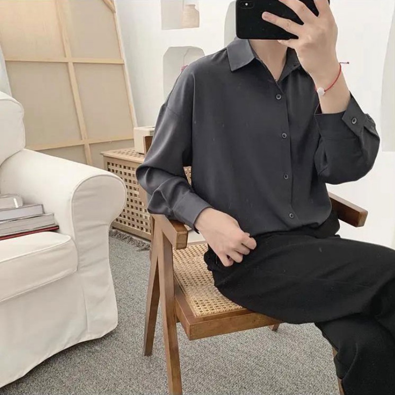 Áo sơ mi dáng rộng màu trơn đơn giản thời trang Hàn Quốc sang trọng cho nam