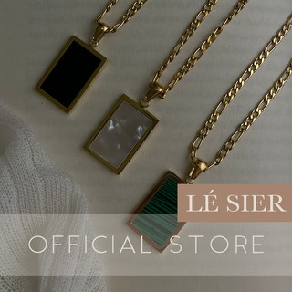 Dây chuyền Unisex Lé Sier hình chữ nhật màu trắng, xanh xọc, đen thép y tế titan, mạ vàng 18K