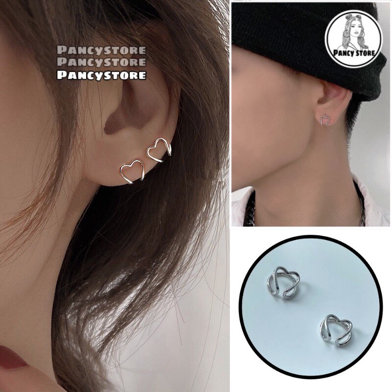 kẹp tai bông tai titan trái tim không cần xỏ lỗ không gỉ unisex cho nam và nữ