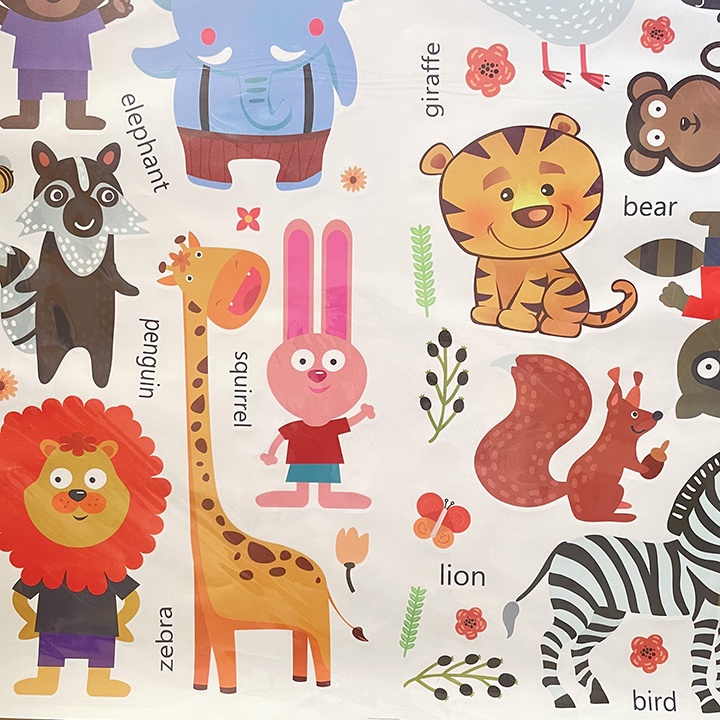 Decal con vật Vườn Thú Tiếng Anh Animal cho bé học HM92025- Hình dán động vật dán tường cho bé