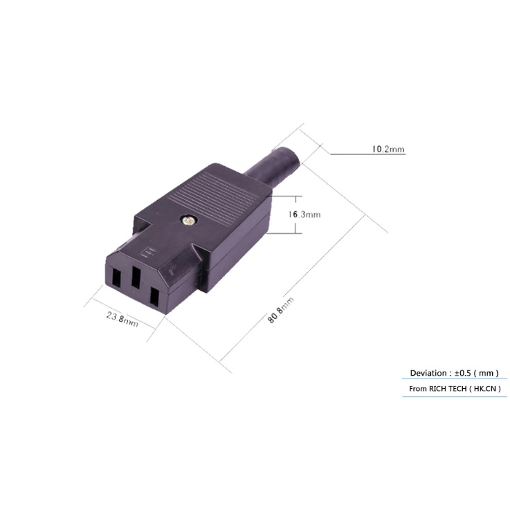 Đầu Jack Nối Nguồn AC 3 Chân Loại Đực Cái chịu được dòng điện 250V, cường độ dòng điện 10A.