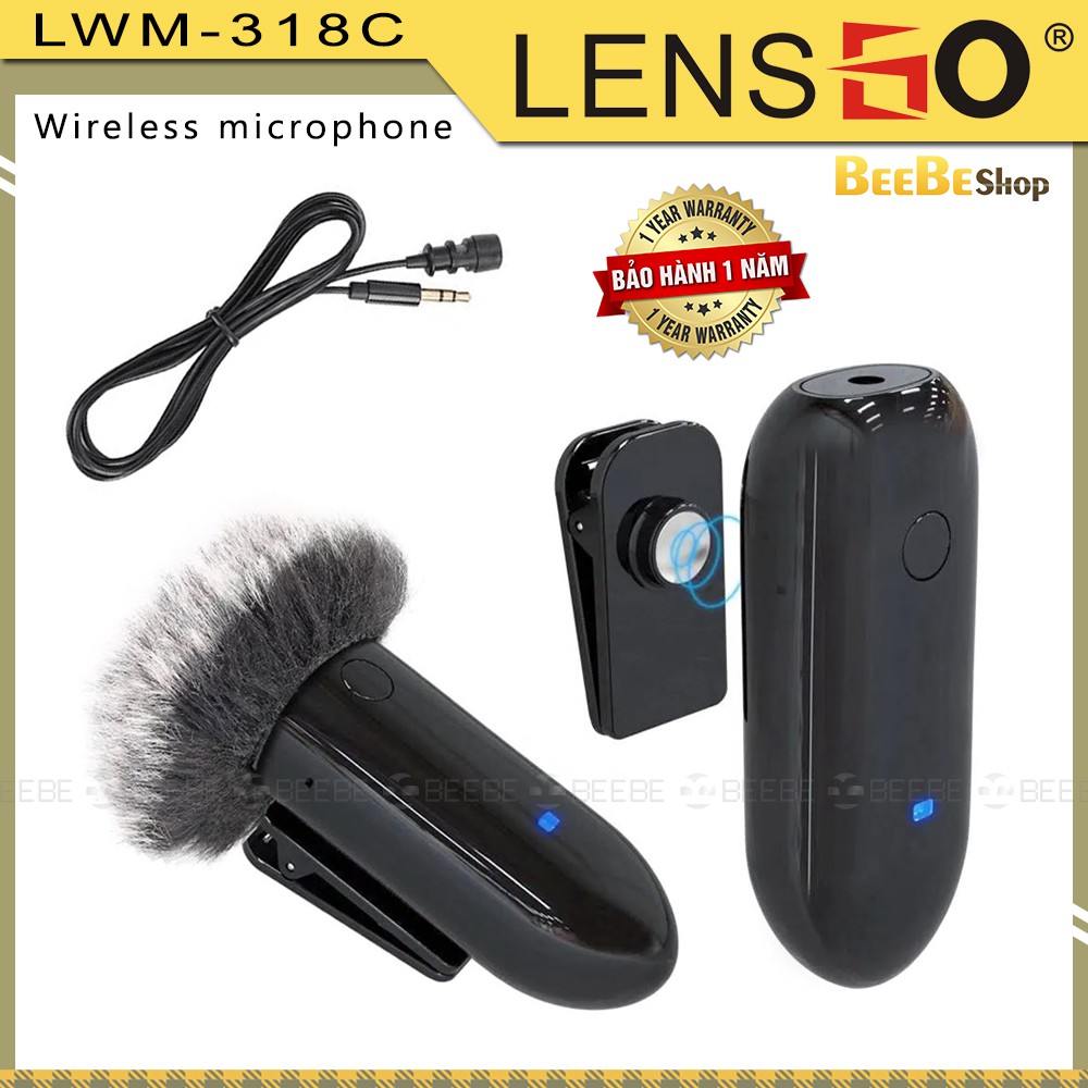 LENSGO LWM 318C - Micro Không Dây Thu Âm Cho Điện Thoại, Máy Ảnh Cho Vlogger, Phỏng Vấn (Sóng UHF)