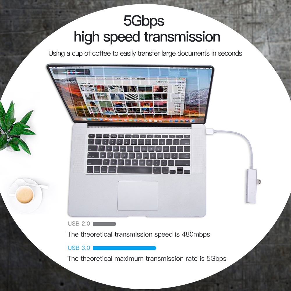 Adapter Chuyển Đổi USB C Sang USB 3.0 2.0 RJ45 HUB 100 / 1000Mbps Cho Macbook Windows Laptop
