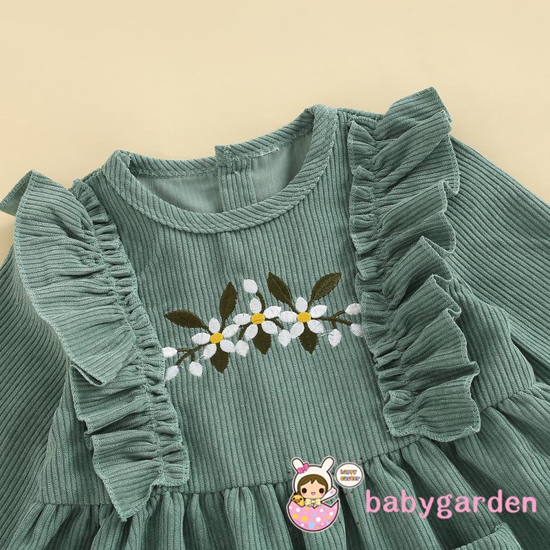 Đầm Chữ A Tay Dài Cổ Tròn Thêu Hoa Thời Trang Xuân Thu Cho Bé Gái 3-7 Tuổi