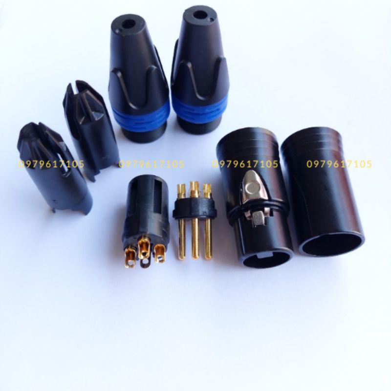 Jack canon xlr, jack canon đực cái, xanh đen chân mạ vàng 4 chiếc  A.Chảy