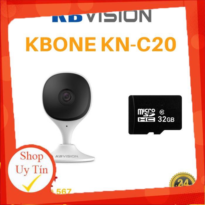 [Mã 154ELSALE2 giảm 7% đơn 300K] Camera IP hồng ngoại không dây 2.0 Megapixel KBVISION KBONE KN-C20 kèm thẻ 32GB