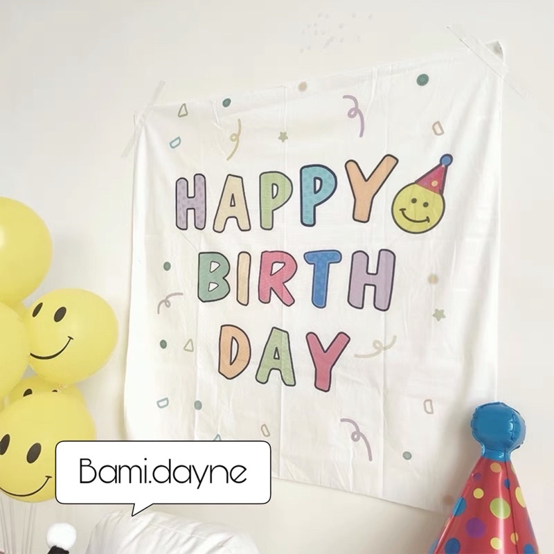 Phông vải trang trí sinh nhật Happy Birthday phong cách Hàn Quốc