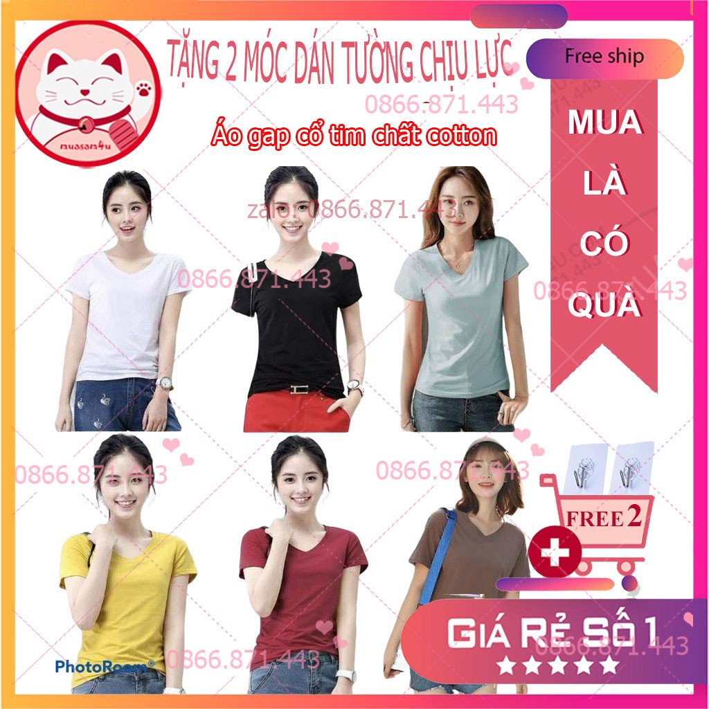 ⚡𝐅𝐑𝐄𝐄𝐒𝐇𝐈𝐏⚡ Áo phông nữ, áo thun nữ GAP cổ tim chất mát, mịn đẹp - QA