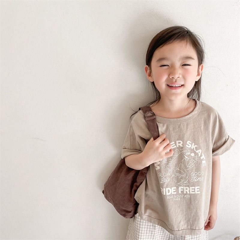 Áo Thun Cổ Tròn Họa Tiết Chữ Hoạt Hình Thời Trang Cho Trẻ Em Gái