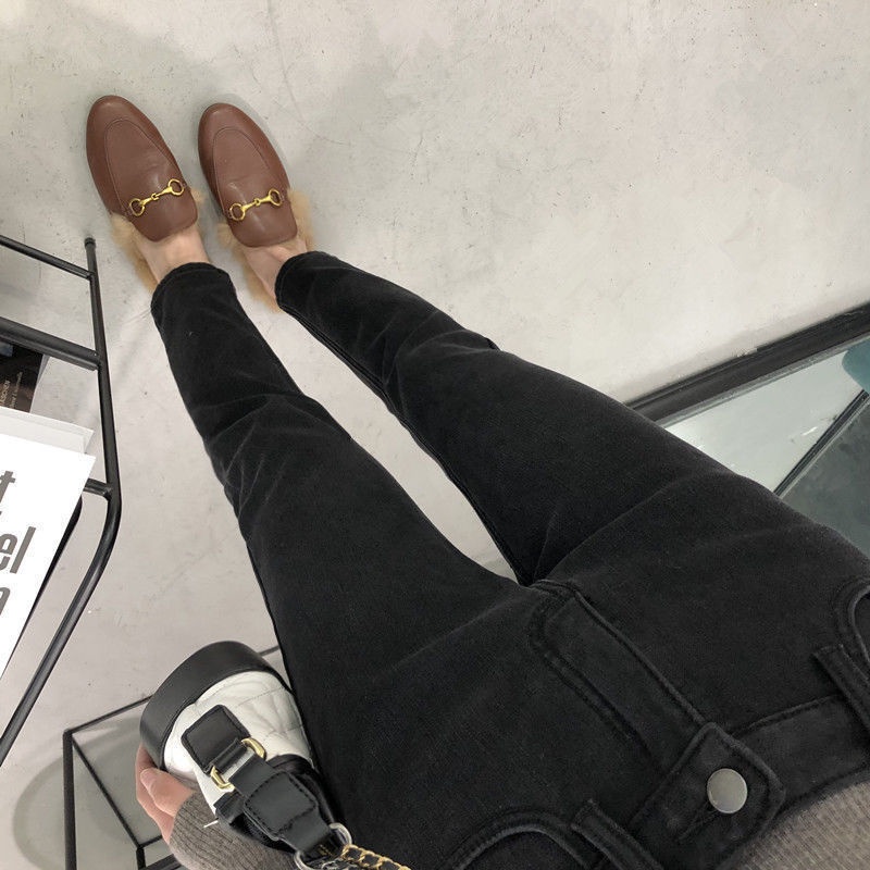 Quần Jean Đen Dài Tới Mắt Cá Chân Eo Cao Lót Lông Cừu Phong Cách Mới Năm 2021 Dành Cho Bạn Nữ