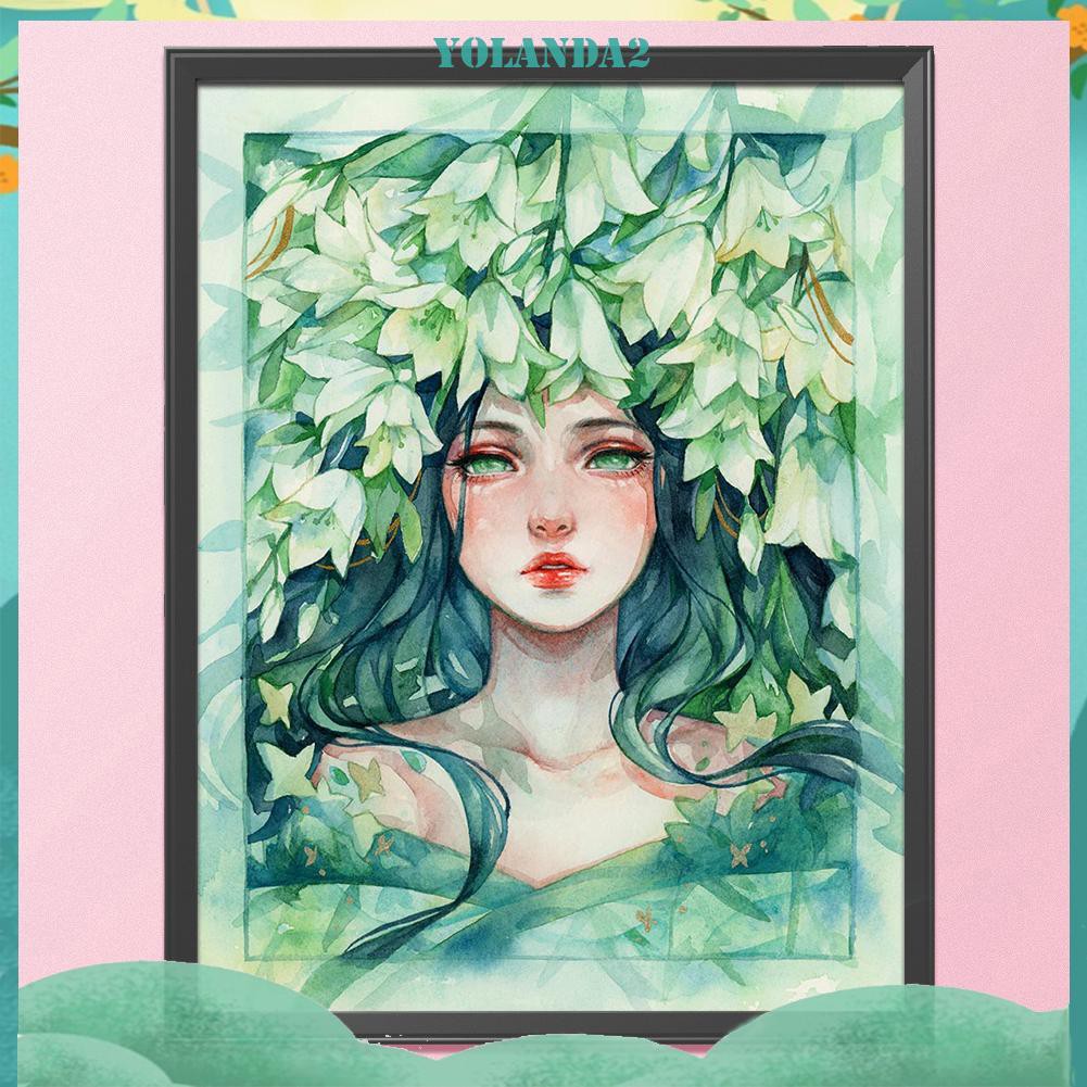 Bộ tranh thêu chữ thập 11ct hình cô gái và hoa làm thủ công