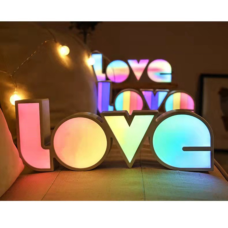 Đèn Led chữ LOVE 3D tông màu pastel trang trí Decor nguồn Pin+USB 2 trong 1