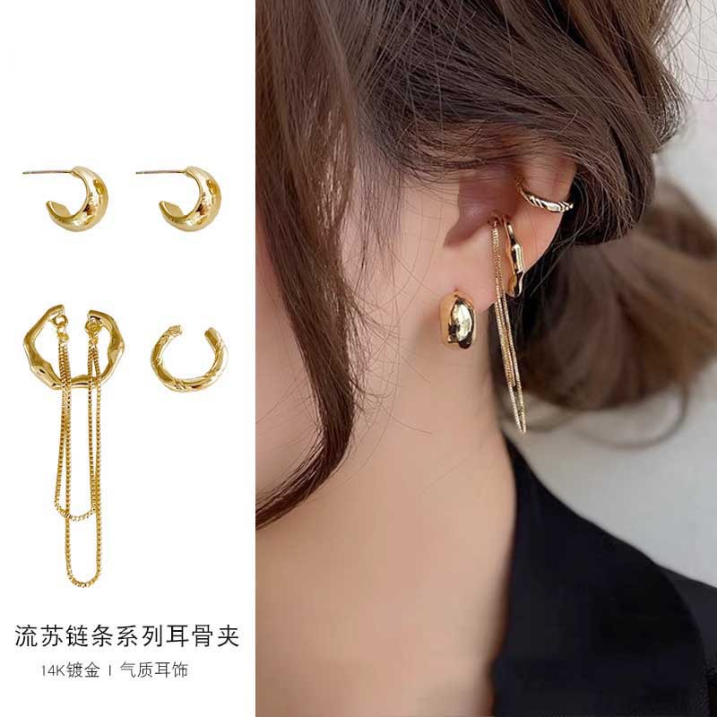 (0442) Set Bộ Khuyên Tai Và Kẹp Vành Cá Tính Thanh Lịch Hàn Quốc