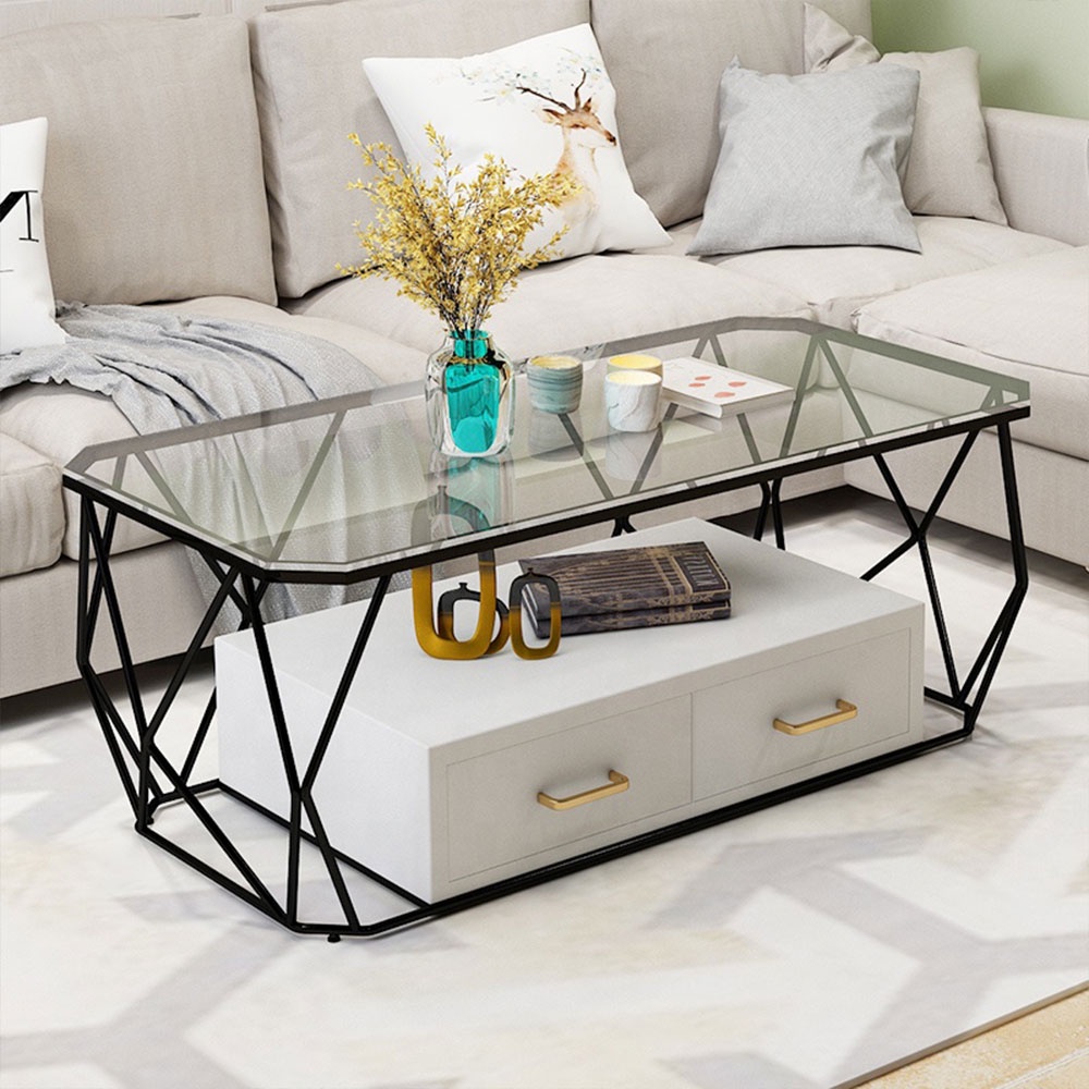 Bàn trà sofa phòng khách IBIE Gavino mặt chữ nhật chân sắt sơn tĩnh điện, tùy chọn màu sắc, mặt bàn