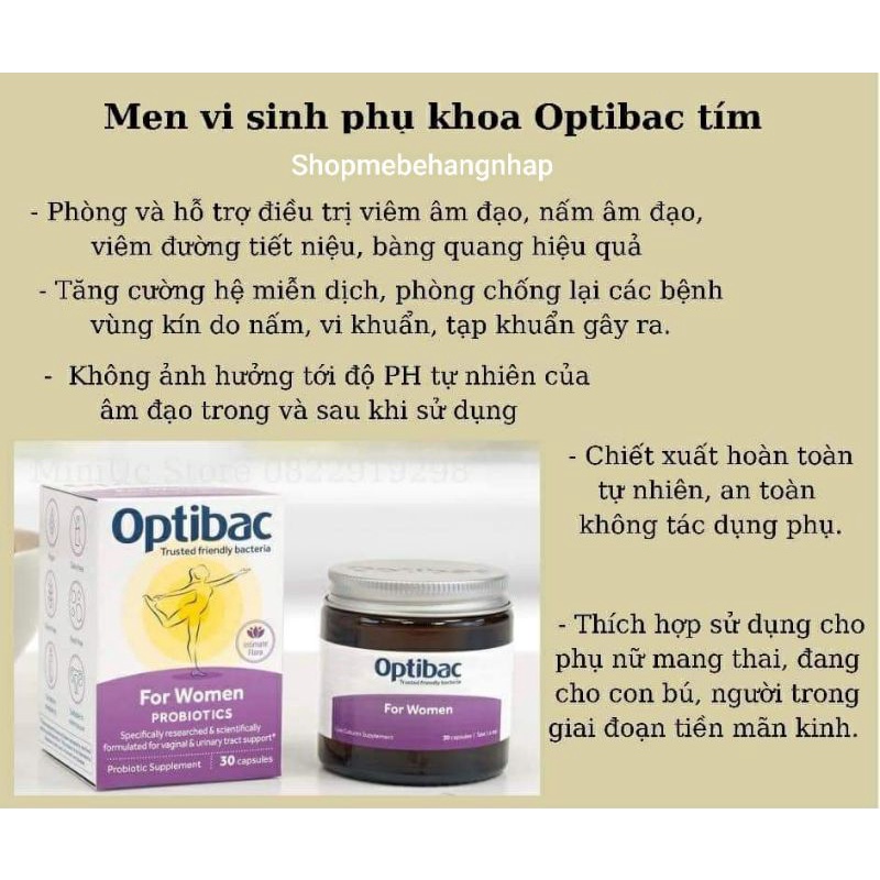 made in Italy - Men vi sinh optibac Tím mẫu mới - Optibac for women 30 viên và 90 viên - hàng úc chính hãng
