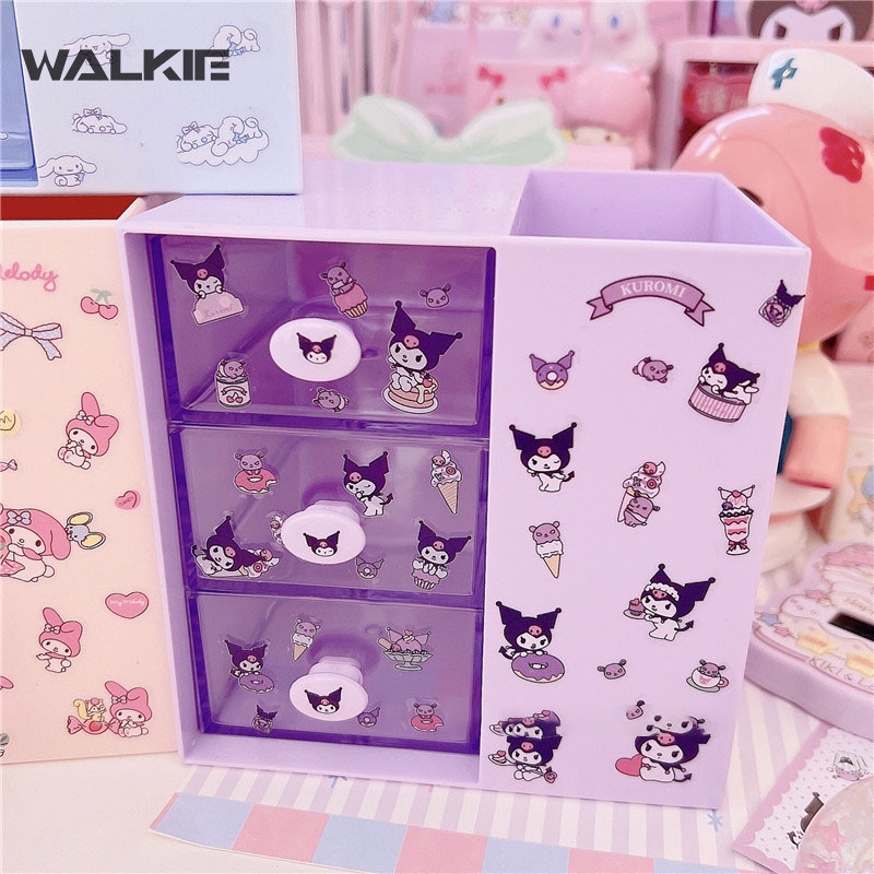 Ngăn Kéo Trong Suốt Ba Tầng Họa Tiết Anime Sanrio Cinnamoroll Kuromi Kawaii Sắp Xếp Gọn Gàng Để Bàn