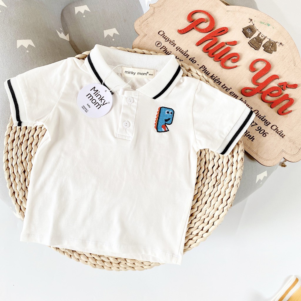 Sale !!! Áo Phông Cộc Tay Cổ Trụ Hàng Minky Mom  Thêu Họa Tiết Động Vật Cho Bé_Super Sale (1332)