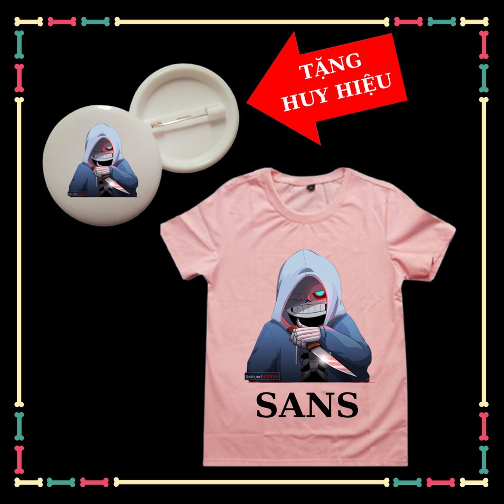 Áo thun cộc tay bé trai Sans Undertale siêu ngầu, đủ size áo từ 10kg đến 90kg, kèm huy hiệu Sans