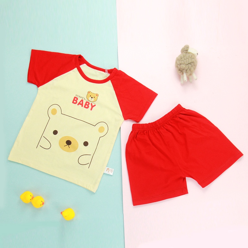 Set Áo Thun Tay Ngắn Chất Liệu cotton + Quần short Họa Tiết Hoạt Hình Thời Trang Mùa Hè Cho Bé Từ 0-6 Tuổi