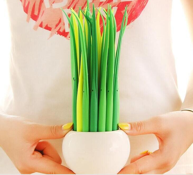 Bút bi nước hình cỏ mềm trung tính màu đen sáng tạo dùng trang trí văn phòng/ bàn học