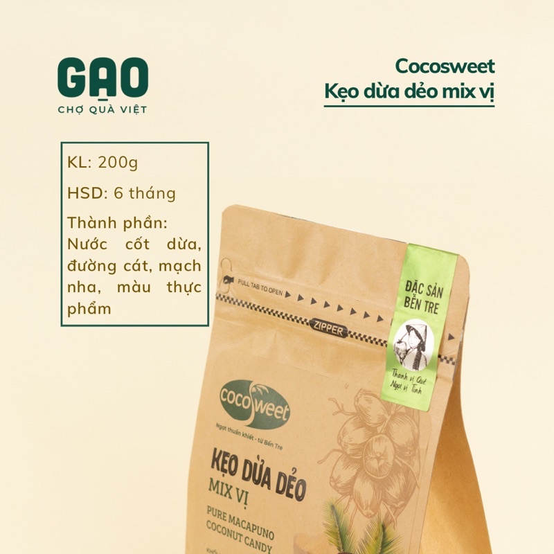 Kẹo dừa dẻo truyền thống và mix vị đặc sản Bến Tre - Cocosweet - Gói 200g