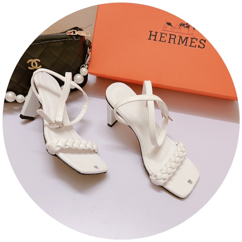 Sandal nữ cao gót 8p quai tết nhỏ gót dẹt-Hàng có sẵn