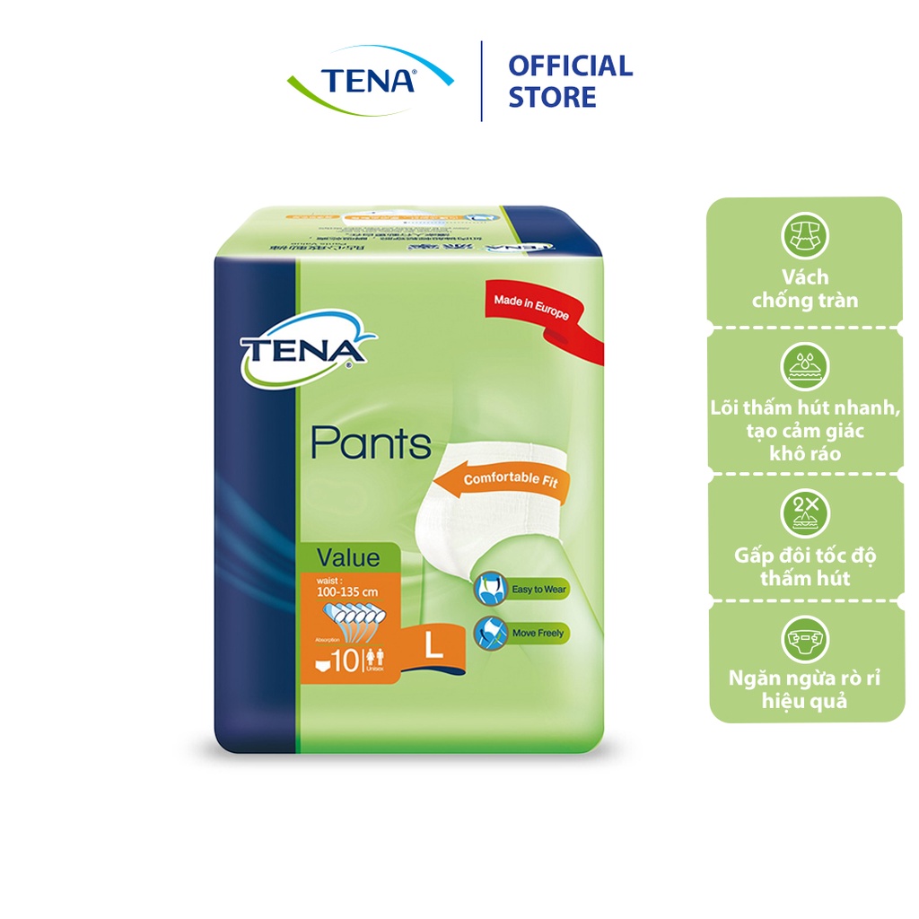 Tã quần người lớn TENA Value pants siêu thấm, chống tràn cao cấp - Tặng 3 gói giấy rút