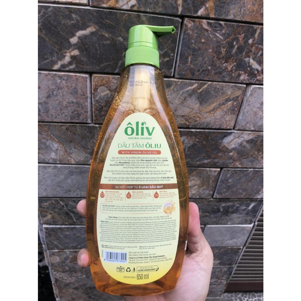 Dầu tắm dưỡng da Oliu Oliv Natural Nourish Virgin Olive Oil 650ml