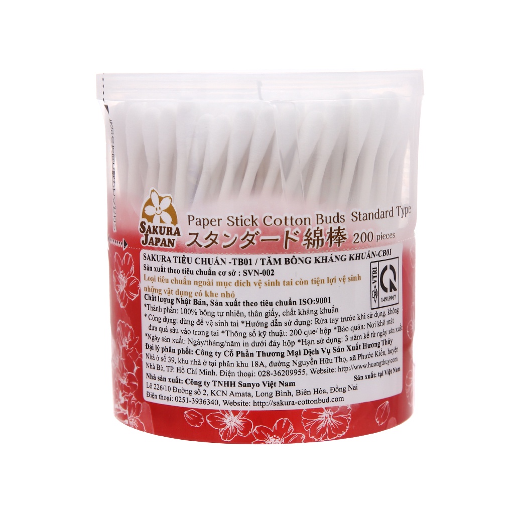 Tăm bông kháng khuẩn Sakura TB01 tiêu chuẩn Nhật Bản  lọ 200 que - Người lớn