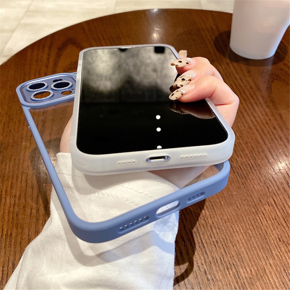 Ốp Điện Thoại Acrylic Cứng Trong Suốt Chống Sốc Viền Kim Loại Sang Trọng Cho iPhone 14 Plus13 12 11 Pro Max