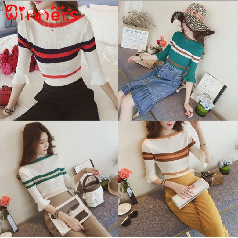 Áo Dệt Kim Nữ Kẻ Sọc Thời Trang