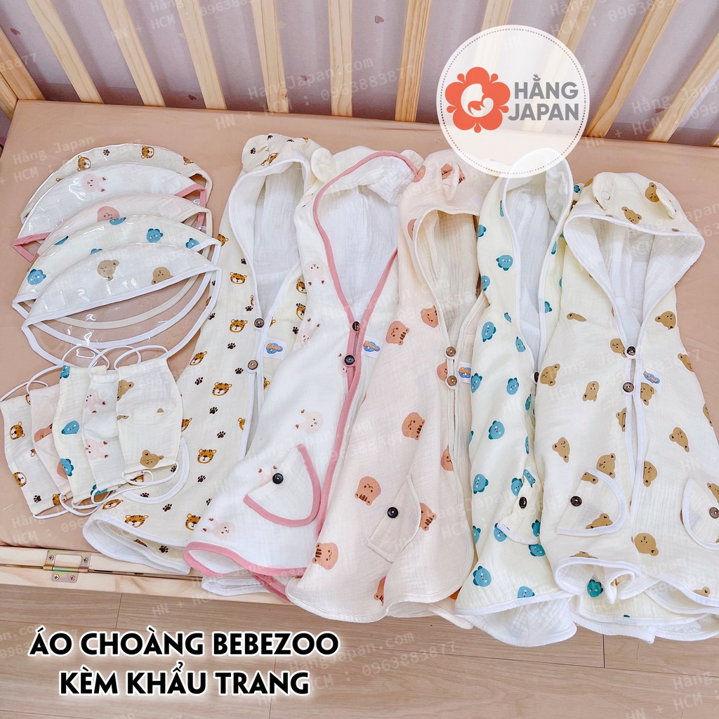 Áo choàng đa năng Bebezoo tặng tấm chắn gió ngăn giọt và khẩu trang 2 lớp cho bé từ sơ sinh đến 5 tuổi