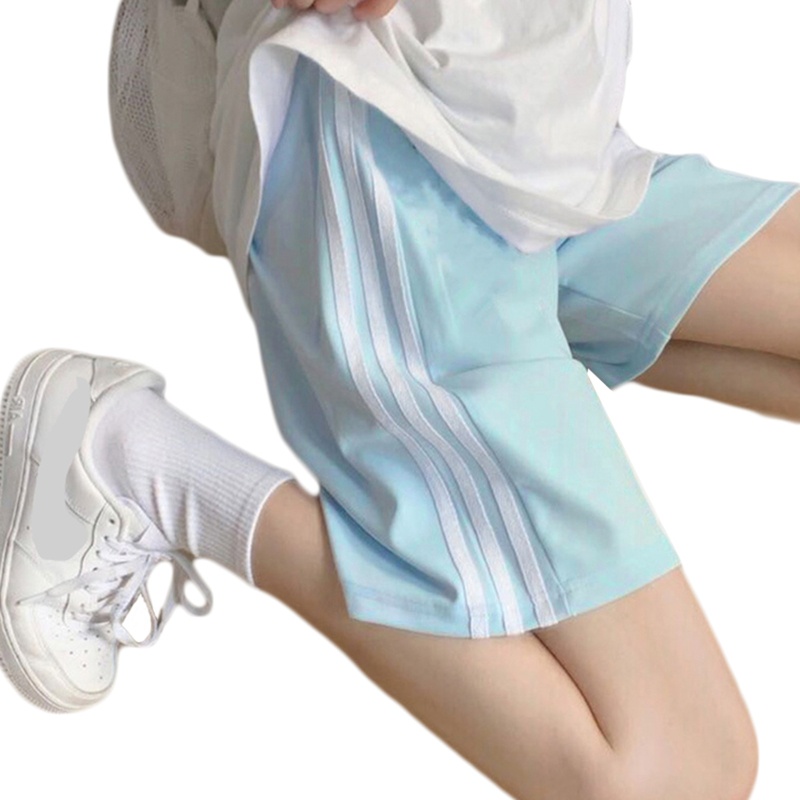 Brroa Quần Short Thể Thao Lưng Cao 3 Sọc Màu Sắc Tương Phản Thời Trang Mùa Hè Cho Nữ