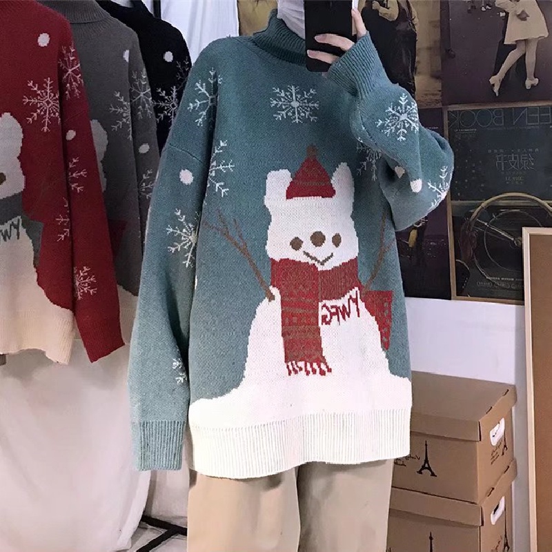 Áo sweater dệt kim cổ tròn tay dài dáng rộng họa tiết hoạt hình thời trang đường phố Hàn Quốc cho nam size M-2XL